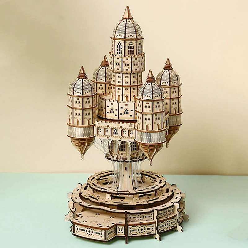 NEW DIY Wooden City in the Sky 3D Puzzles Miniature Model Kits Jigsaw with Music for Friends Birthday Gifts