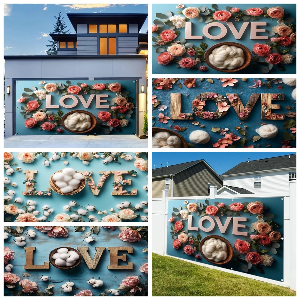 

2026 С Днем Святого Валентина, фон для гаражных ворот, цветы любви, хлопковое гнездо, настенная рамка для гаража для дома, уличного декора двора