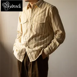 RT American Vinatge Beige Vertical Striped Western Shirt Male Amekaji Tops Corduroy Casual Loose Lapel Long Sleeved Shirts