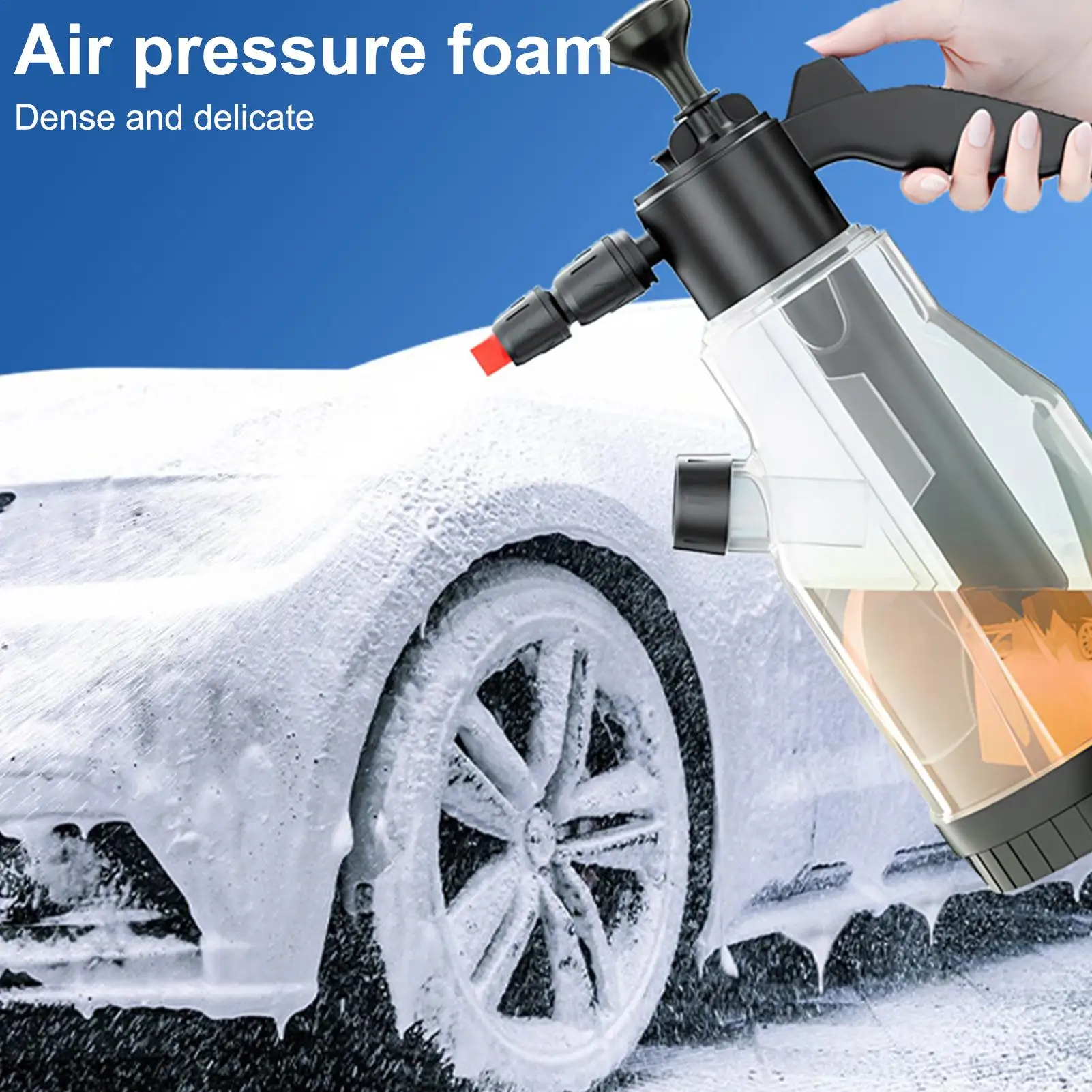 Car Wash Cannon 2L Foam Sprayer Garden Hose Compatible Car Detailing Snow Foam With Side-Opening Lid Anti-Wind For Floor Window