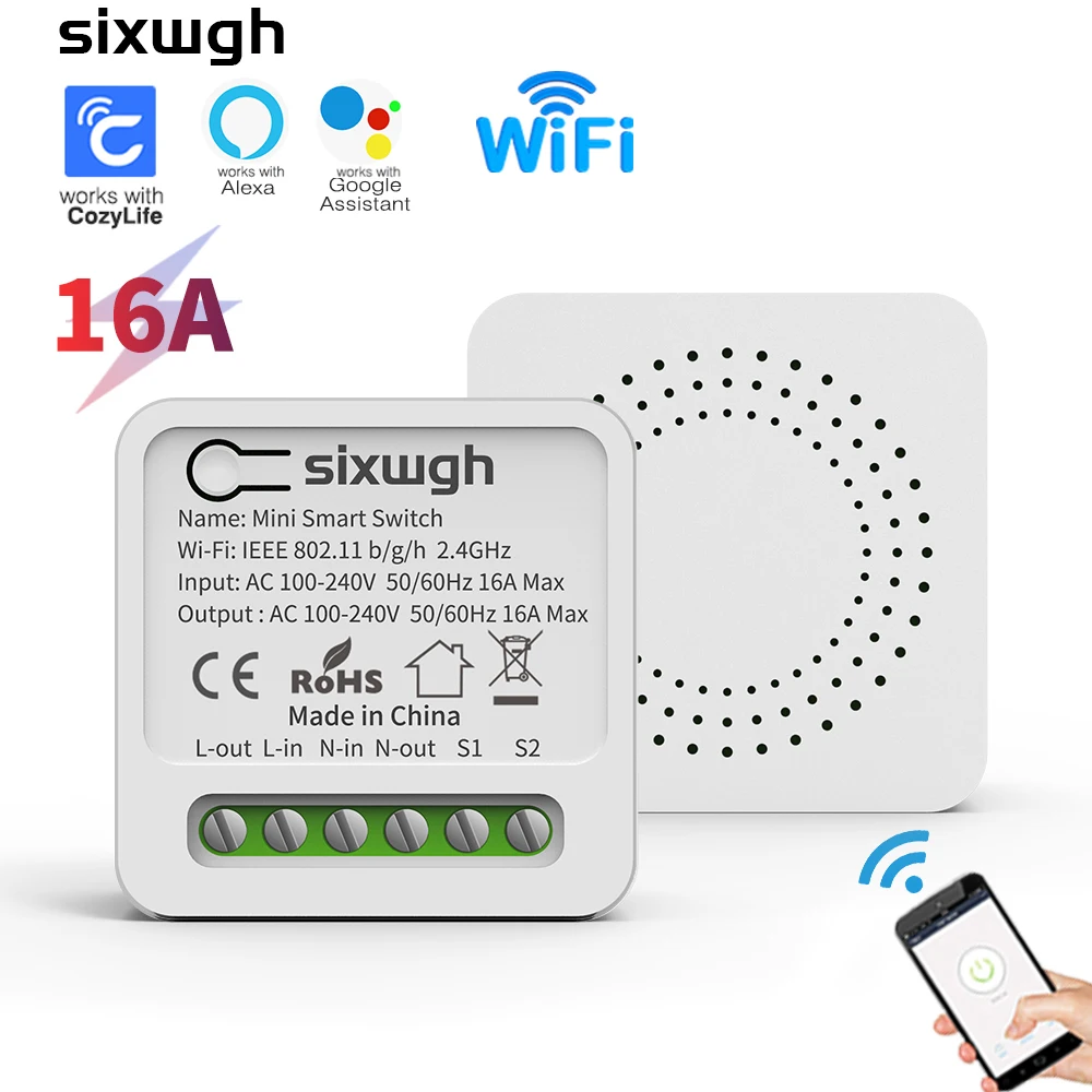 16A WiFi Smart Switch Circuit Breaker with Timer, Works with Alexa & Google Home Voice Control, CozyLife APP Control