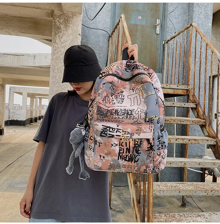 Backpack Large Capacity Junior High School Student Schoolbag 2023 Autumn New Printed Fashion Personality Street Backpack sac