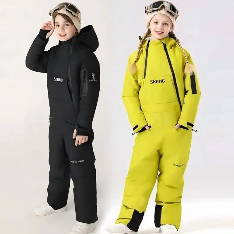 

Children Thick Snow Jumpsuits Bright Color One-piece Snowsuits Winter Skiing Suits Waterproof Snow Warm Boys Ski Jumpsuit Breath