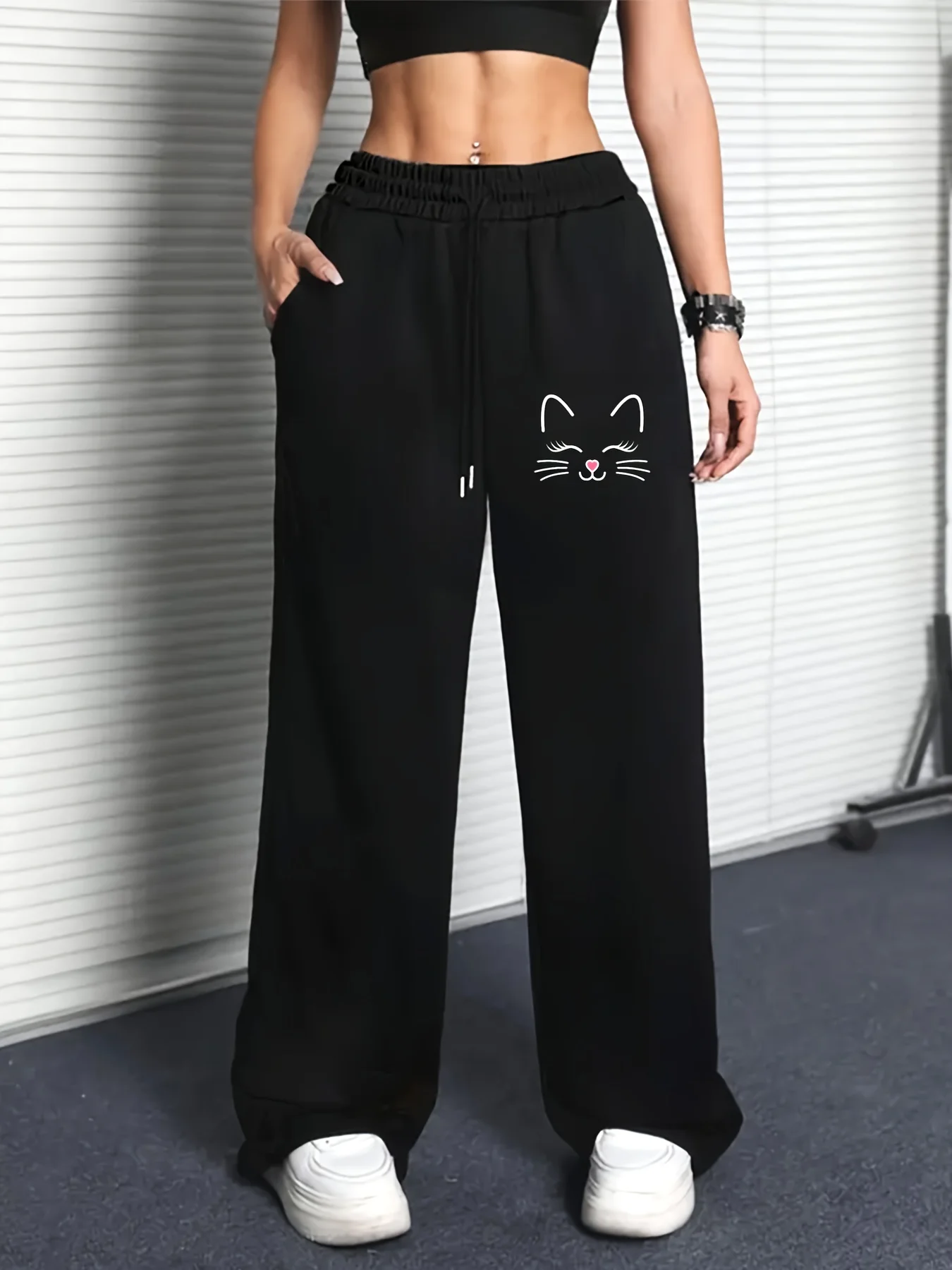 Pantalon de survêtement ample et droit en polaire pour femme, grande taille, taille élastique, Streetwear, surdimensionné, polyvalent, automne et hiver