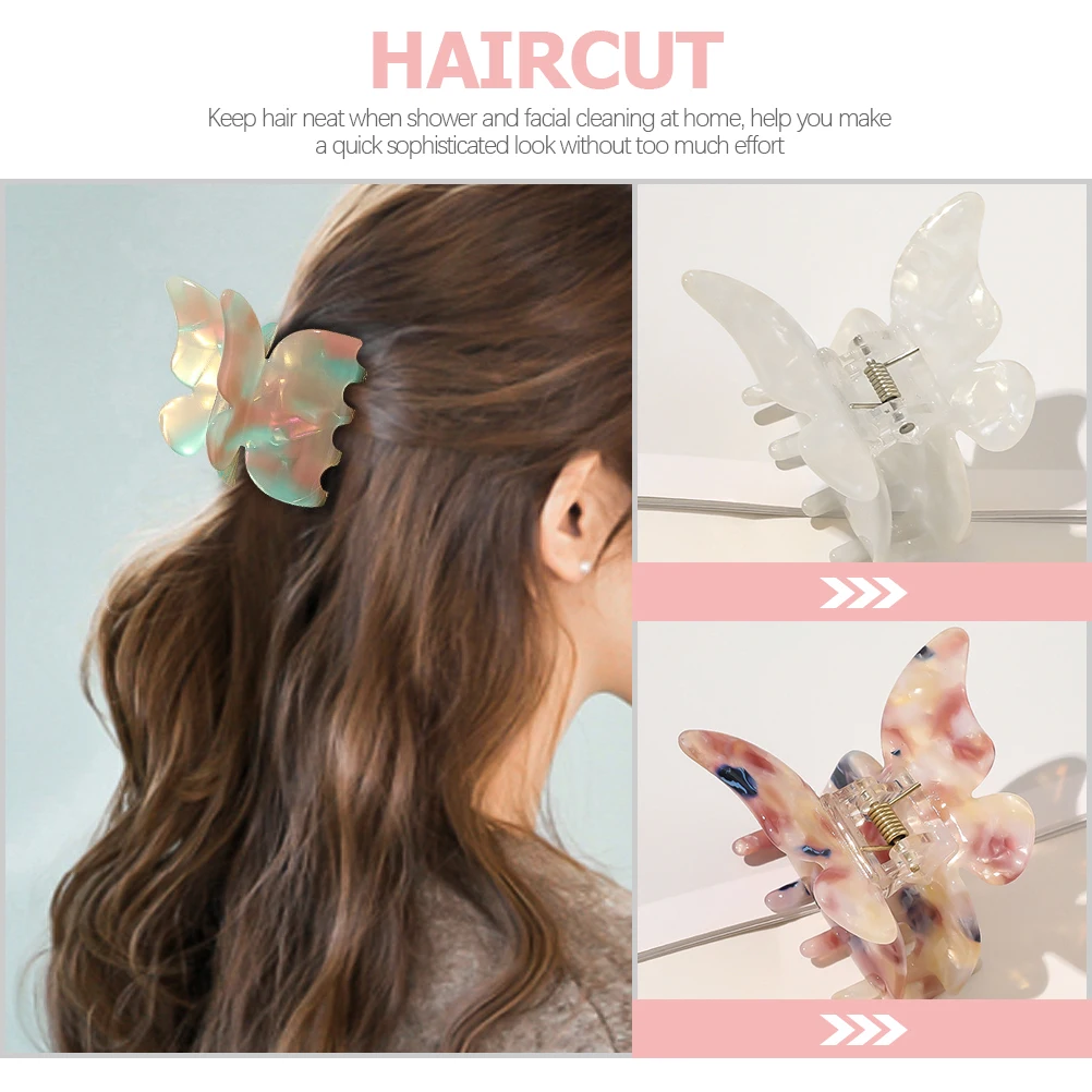 

2 Pcs Butterfly Hair Clips Acetate Sheet Proper Size Jaw Accessories Small Daily Life Party Non Slip Portable Easy Hairstyles