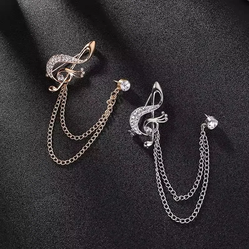 Music Note Brooches Fashion Guitar Metal Badges Piano Notes Lapel Rhinestone Pins Musician Party Jewelry Gift for Friends