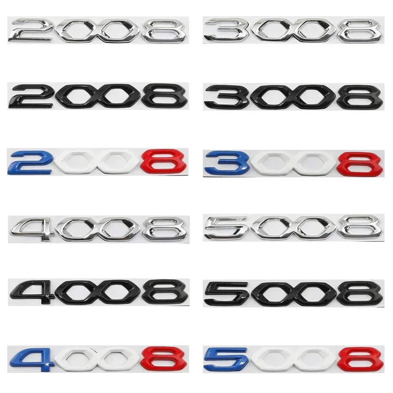 2008 3008 4008 5008 Number Logo Car Stickers for Peugeot New 2008 3008 4008 5008 Rear Trunk Labels Metal 3D Decorative Mark