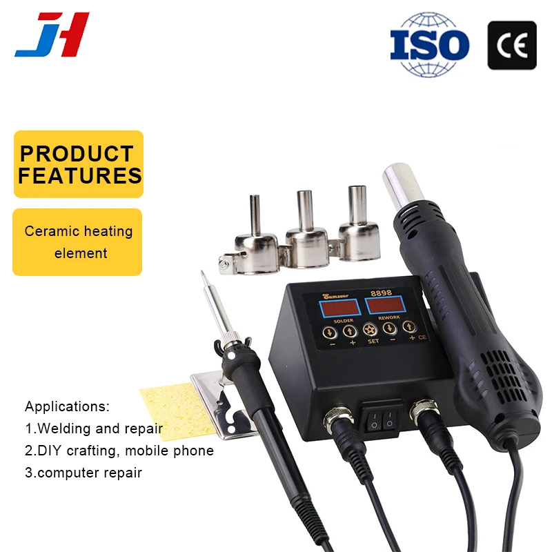 JH 2-in-1 Hot Air Rework & Soldering Station Digital Temperature Control for SMD & PCB Repair Anti-scald Handle for Phone & DIY