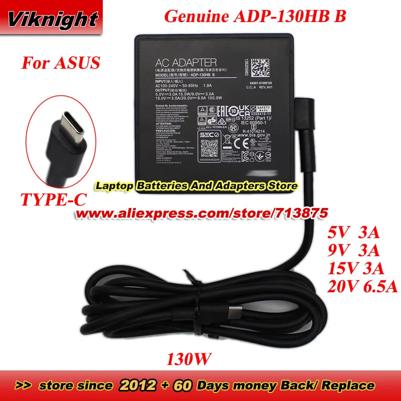 

Genuine ADP-130HB B AC Adapter 5V 3A 15W 9V 3A 15V 3A 20V 6.5A 130W TYPE-C USB-C for ASUS X2023 RTX4060 Laptop Power Supply