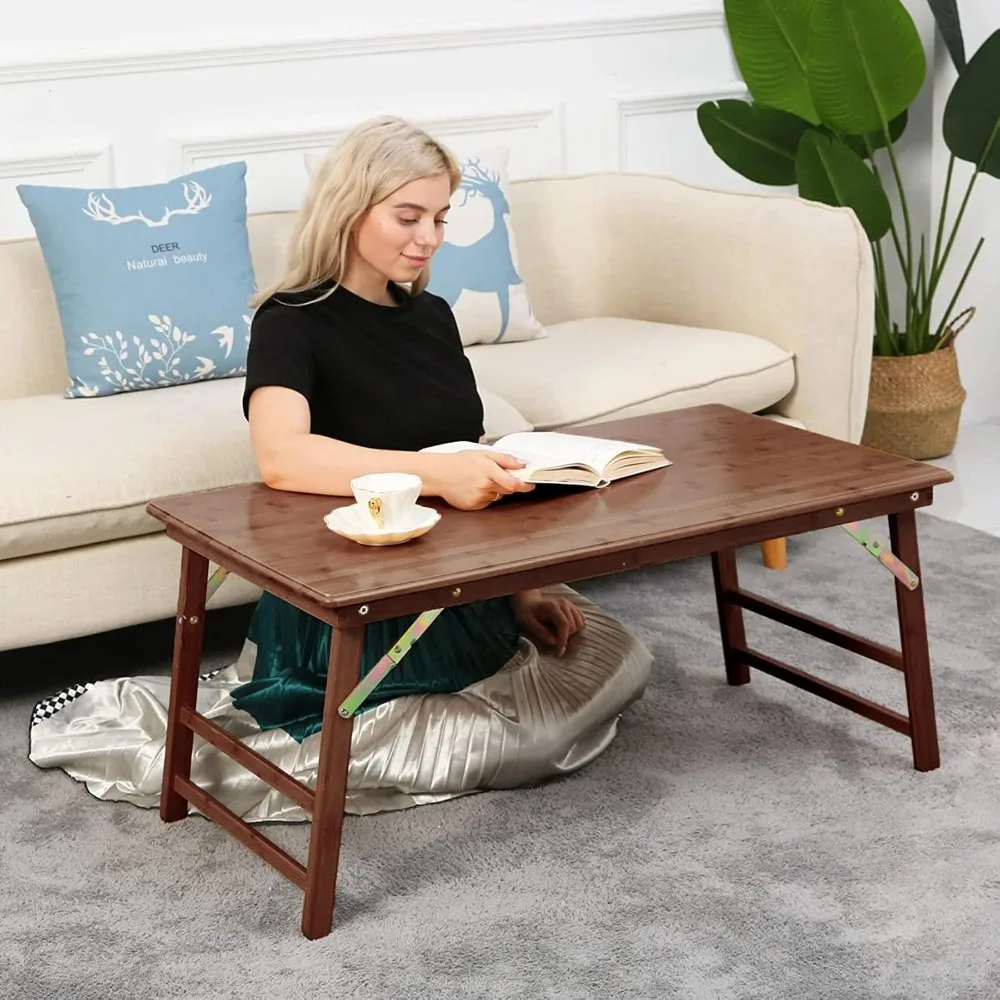 Rectangular Bamboo Folding Table Foldable, No Assembly Required Coffee, Arts, Crafts, Study, Picnic