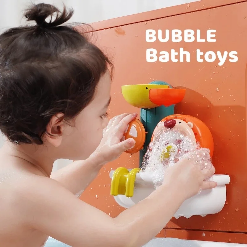 Bubble Lion Baby Bath Toy Toddler Bath Bubble Pool Animal Blowing Waterwheel Water Spray Bathtub Shower Game Bathroom Kids Toys