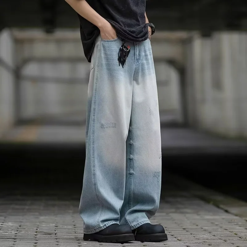 Jeans Men2024Spring and Autumn New Fashion Brand American High Street Loose Straight Autumn Leisure Wide-Leg Pants