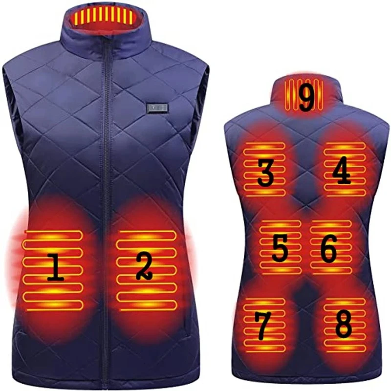 Women 9-zone dual switch Heating Vest Autumn and Winter Cotton Vest USB Infrared Electric Heating suit Flexible Thermal Vest