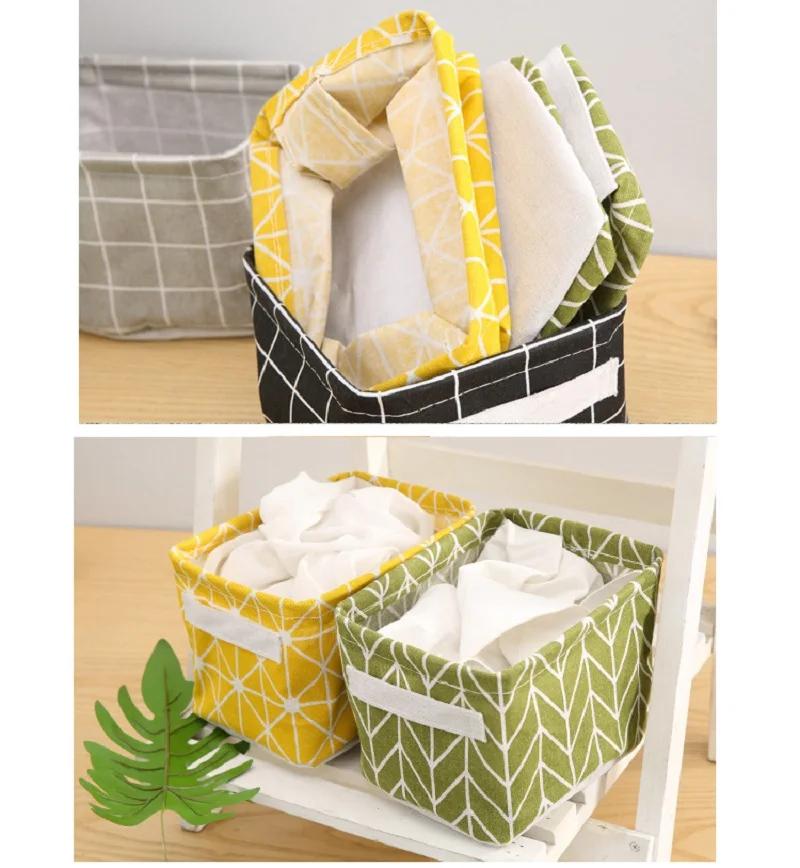 Folding Storage Basket DIY Dormitory Sundries Toy Desktop Organizer Household Cotton Linen Fabric Cosmetic Office Stationery Hot