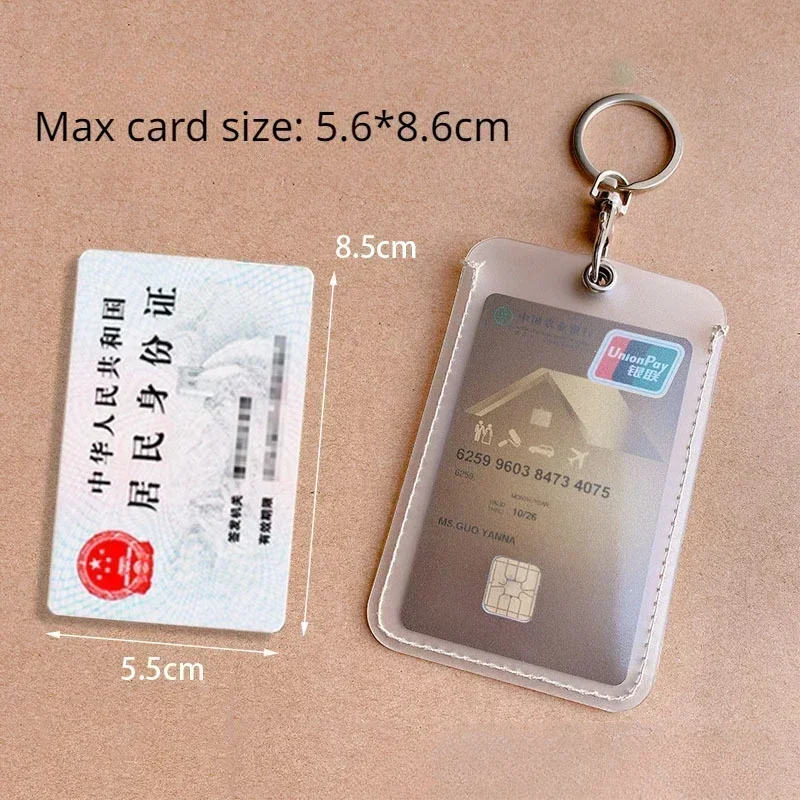 

Transparent Pass ID Credit Bus Card Holder with Keyring Access Card Cover Case Organizer Pass IC Card Protector Sleeve Protector