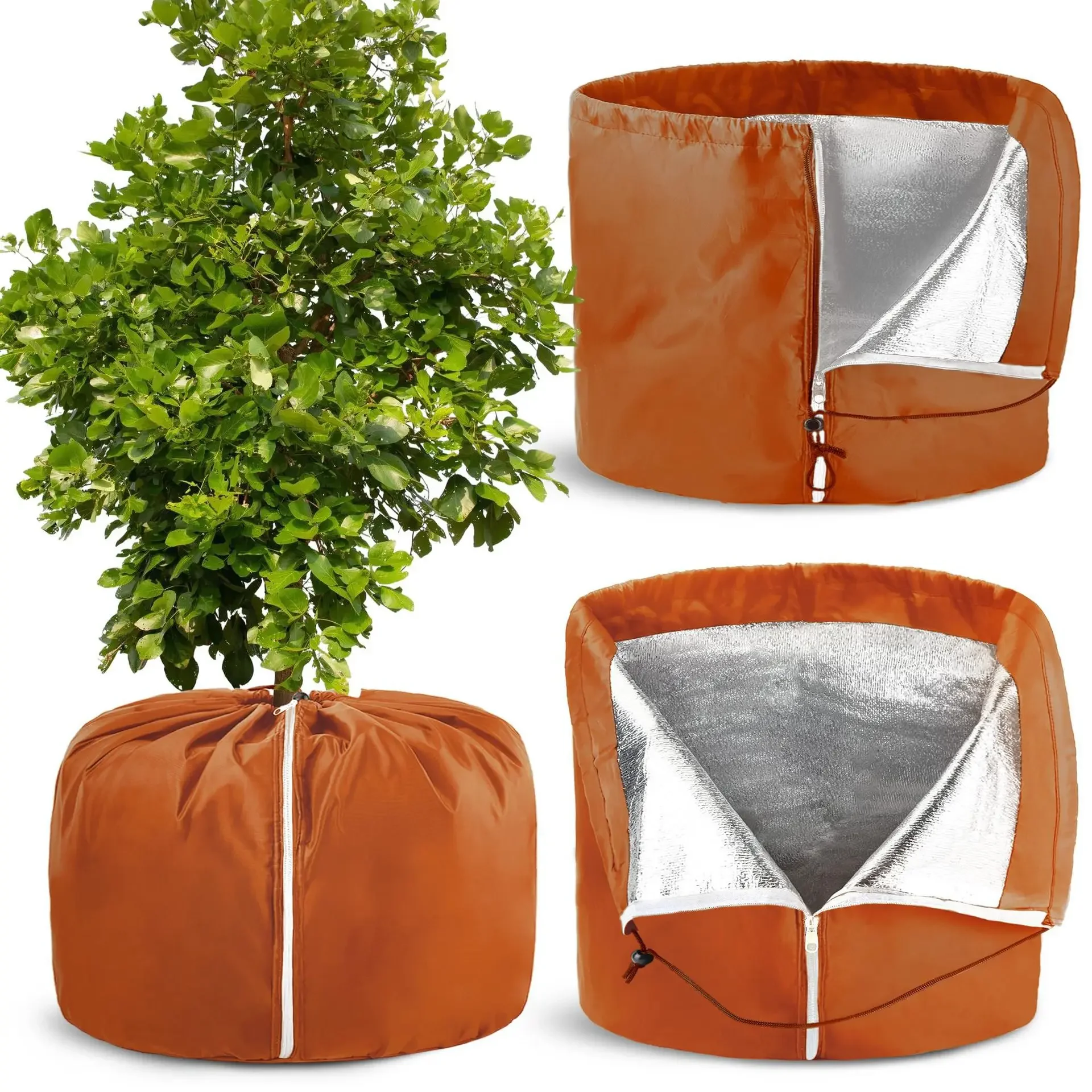 Oxford Cloth Winter Outdoor Antifreeze Plant Protection Cover, with Drawstring and Zipper Flower Pot Plant Antifreeze Cover