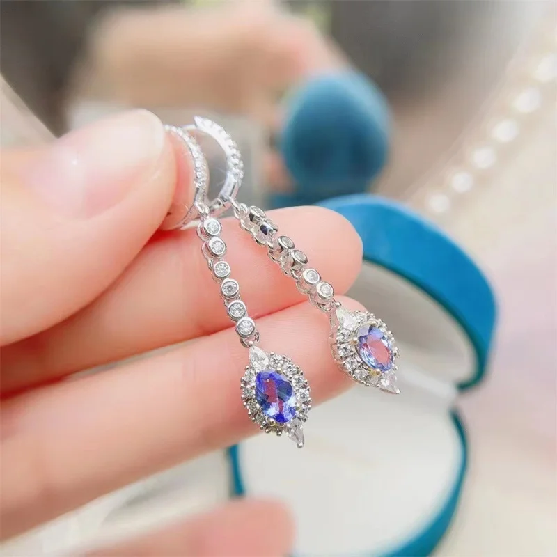 New natural tanzanite real 925 sterling silver earrings for women, delicate and beautiful, wedding accessories, customizable