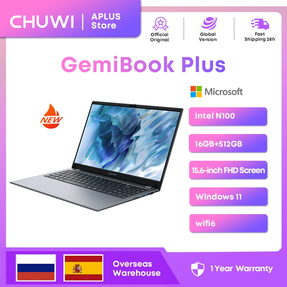 CHUWI GemiBook Plus 노트북, 인텔 N100 그래픽, 12 세대 1920x1080P, 8GB, 16GB RAM, 256GB, 512GB SSD, 윈도우 11 노트북용, 15.6 인치 