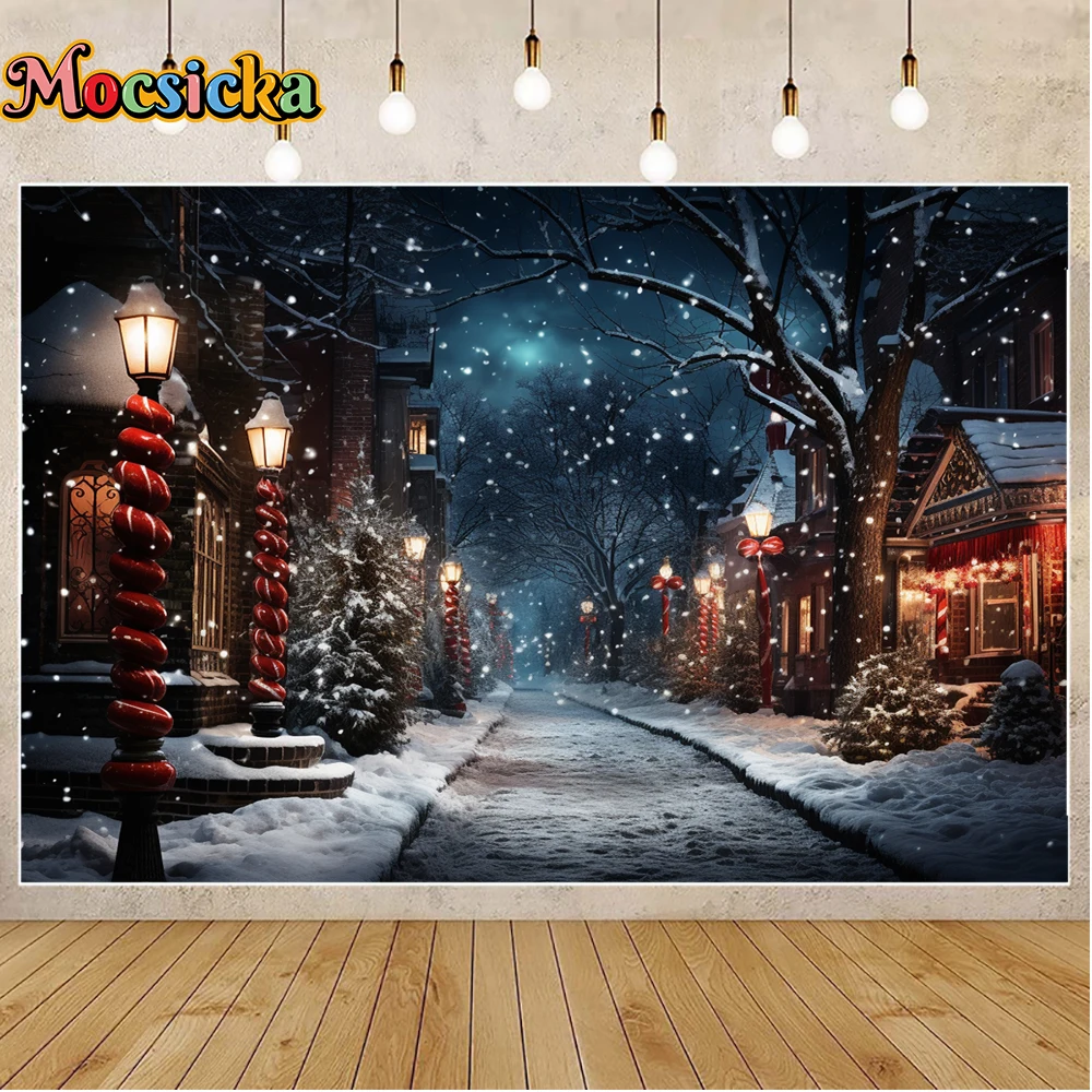 Mocsicka Winter Kerstfotografie Achtergrond Starry Sky Candy Xmas Tree Volwassenen Familie Kinderen Foto Backdrops Studio