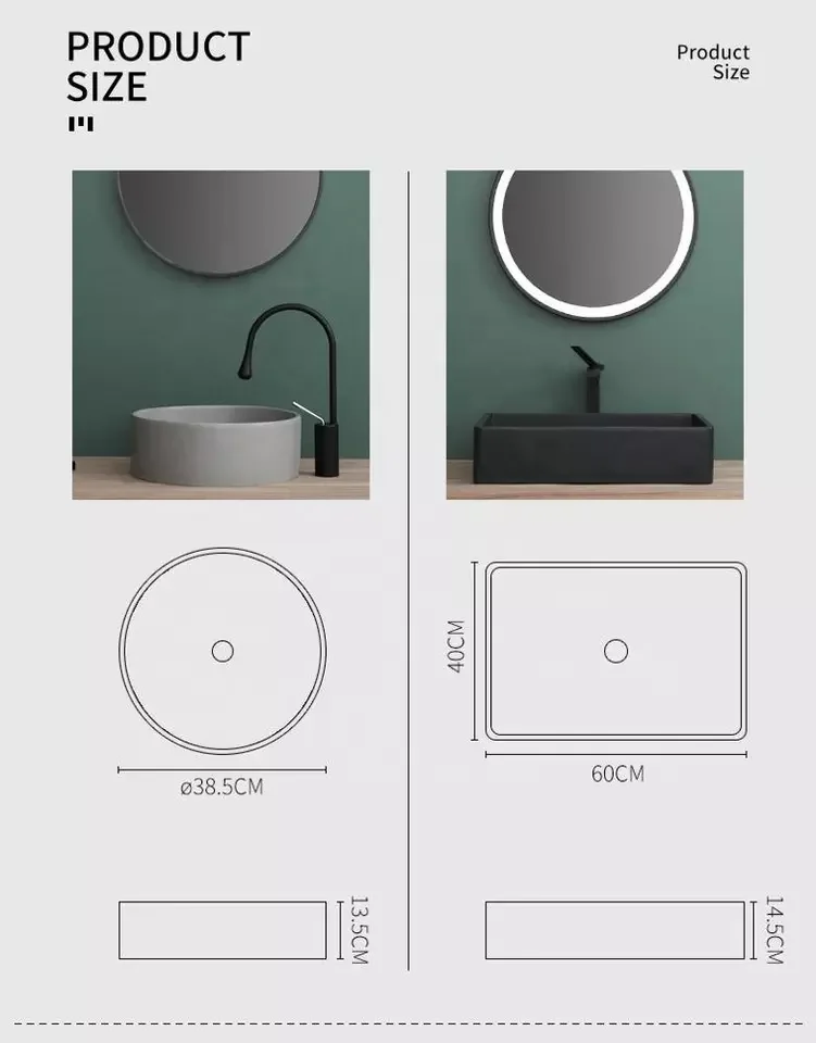 Picture 6: Modern Concrete Wash Basin Rectangular Cement Bathroom Sink Solid Surface Countertop Washbasin Concrete Wash Basin