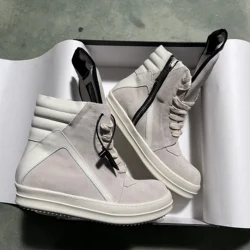 Brand Casual Men Shoe Leather Street Women Sneaker Grey Zipper Geobasket Designer High Top Trainer Flat Thick-sole Ankle Boot