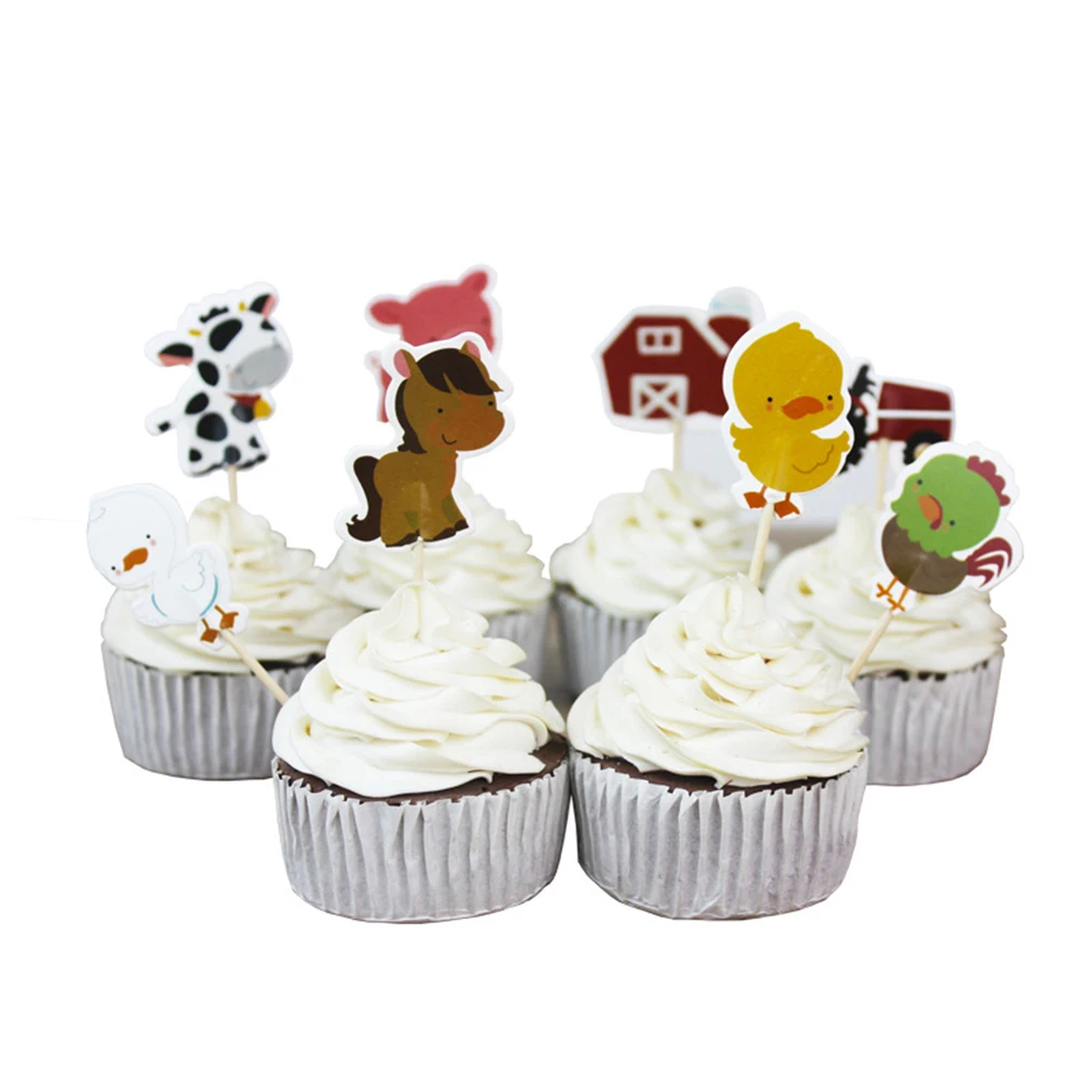

48 Pcs Cow Tractor Cake Toppers Decorations Animal Cupcake Picks Party Supplies Birthday Graduation Retirement Baby Shower