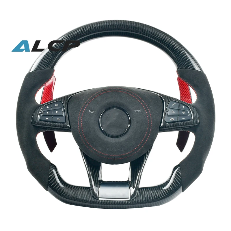 

For Mercedes Benz AMG CLA GLC GLB GLS C63 E63 W176 W205 W213 Carbon Fiber Steering Wheel Perforated Leather Customized