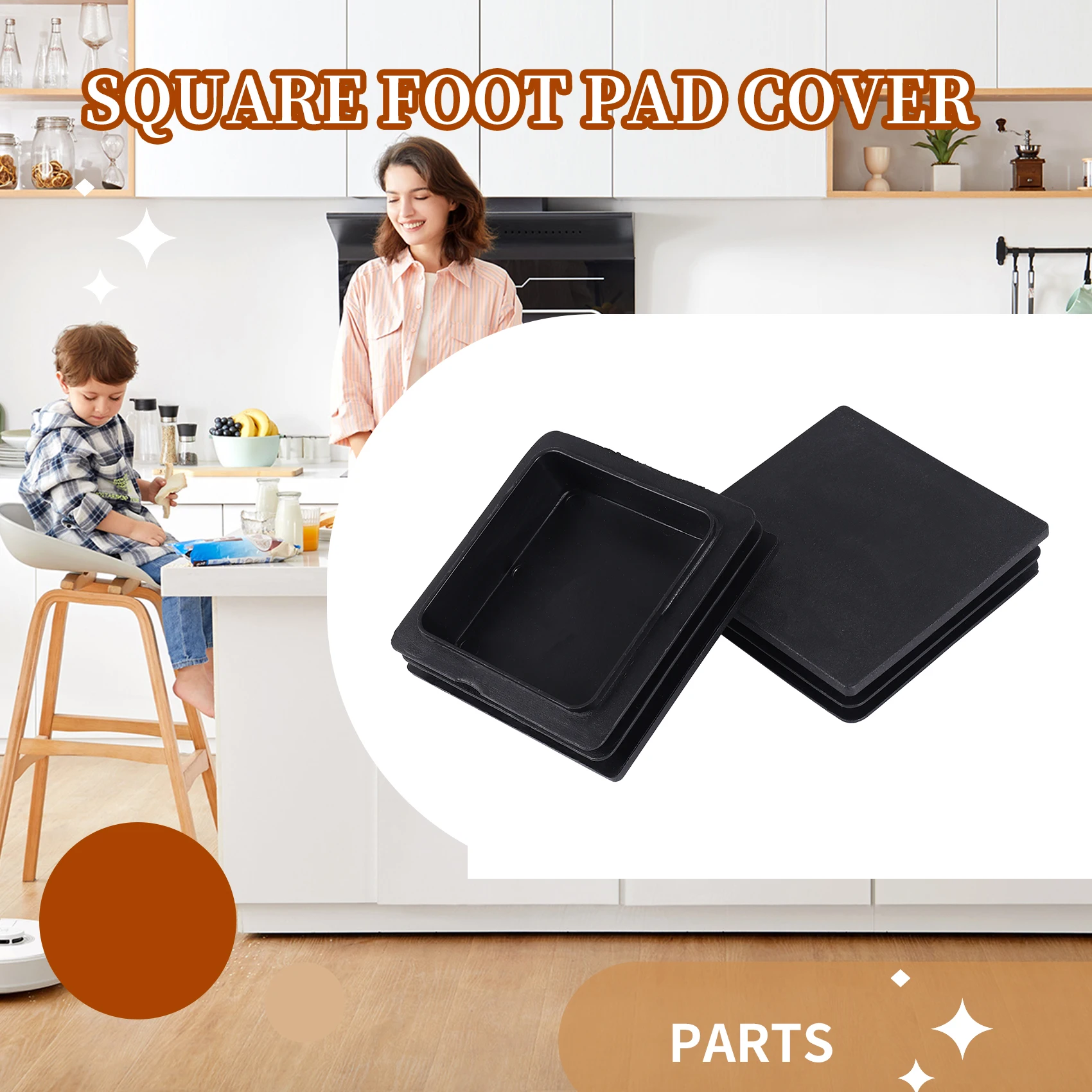 DT20 Square Tube Insert 100x100mm, Plastic Ribbed Furniture Foot Cover, Black Chair Feet Ferrules for Table Legs, 2 Pcs