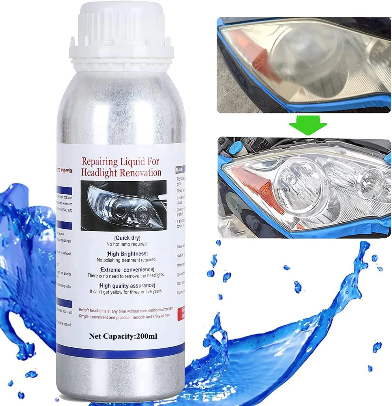 Headlight Restoration kit 200ml Car Headlight Restoration Liquid Headlight Restoration Kit Refill Bottle Car Scratch Remover