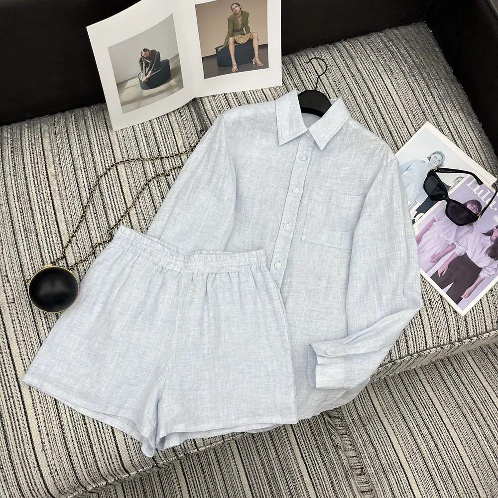 

High-quality 2026 new style women's long-sleeved shirt with short pants set a fashionable and comfortable summer outfitxy2642191
