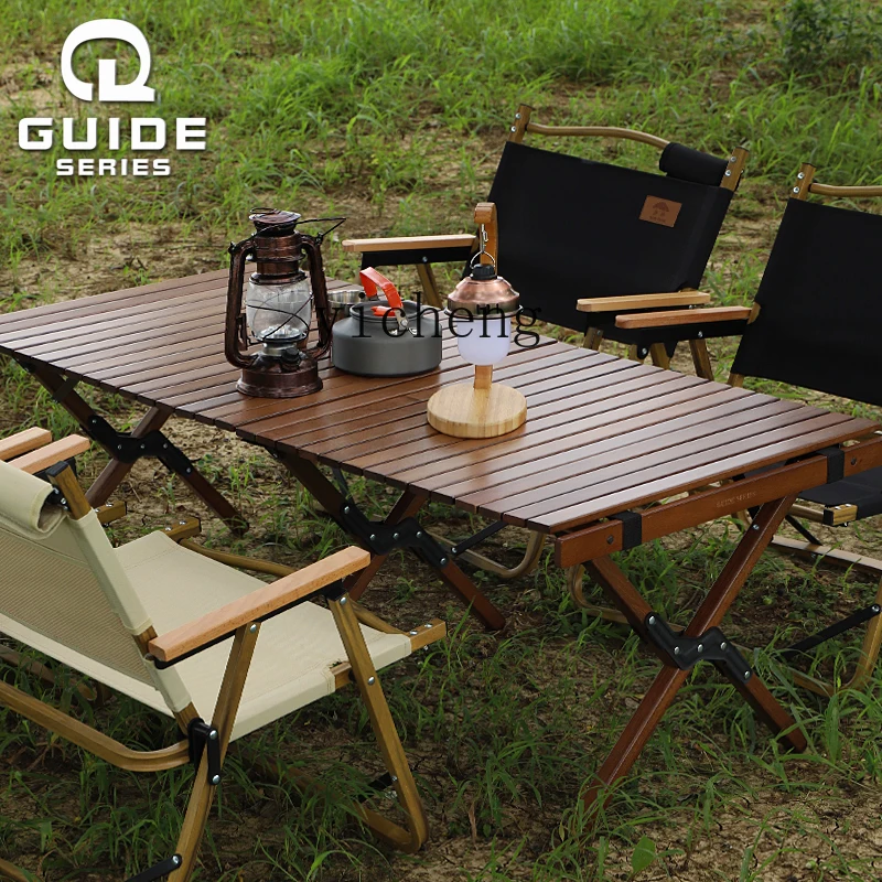 Zc Outdoor Camping Egg Roll Table Folding Table round Picnic  Car Courtyard Solid Wood Table