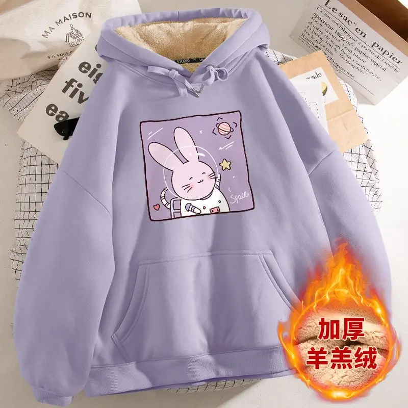 Y2k Green Hoodies Sweatshirt Women Autumn Winter Clothes Rabbit Year Prints Harajuku Clothes New Lamb Velvet Hooded Jacket