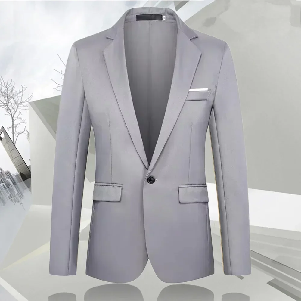 Autumn Fashion Slim Fit Men\'s Suit Long Sleeve Solid Color Lapel Outwear Anti-wrinkle Casual Business Suit Versatile Male Suit