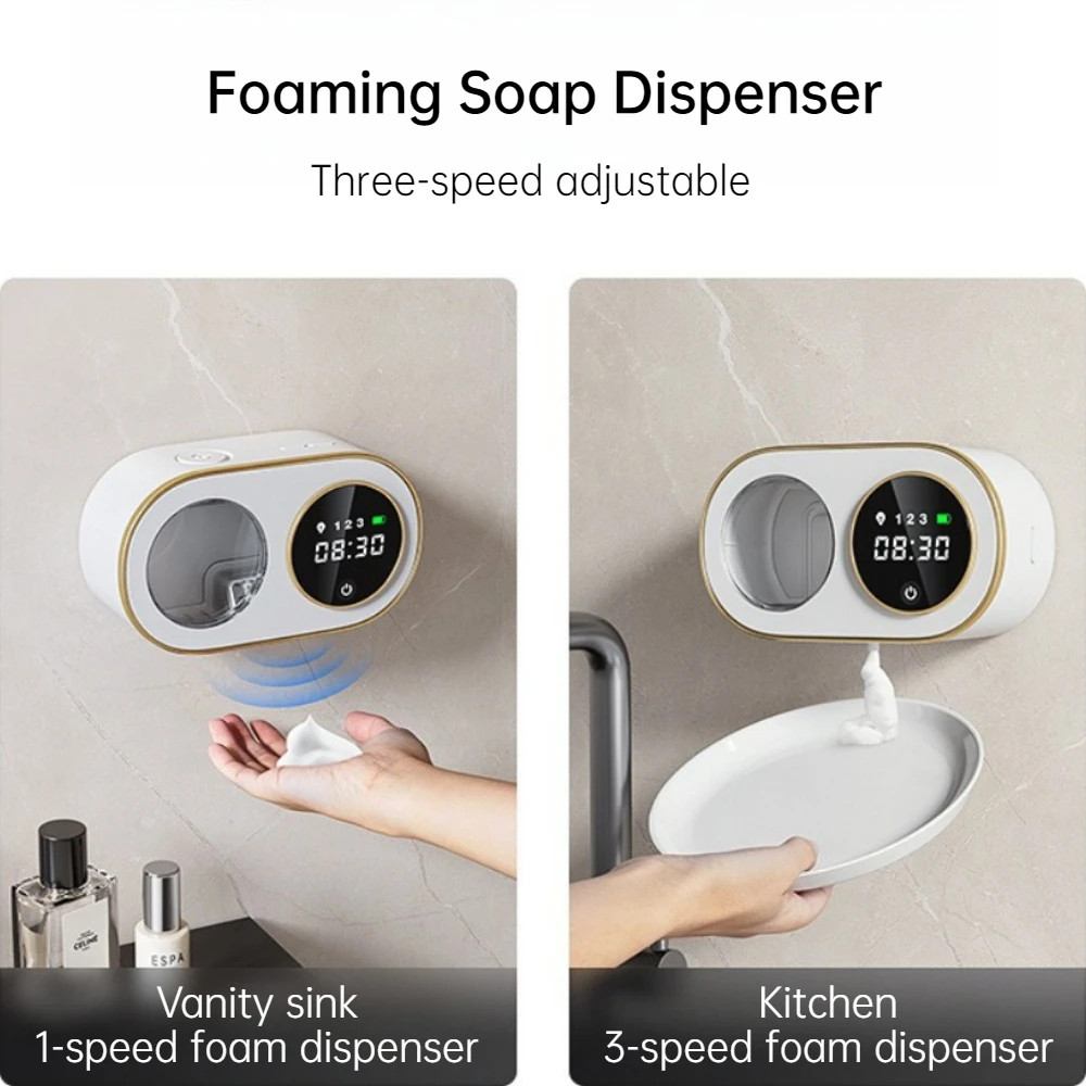 

Smart Automatic Foaming Soap Dispenser with LED Screen 3000mAh USB Rechargeable Touchless Wall Automatic Induction Hand Washer