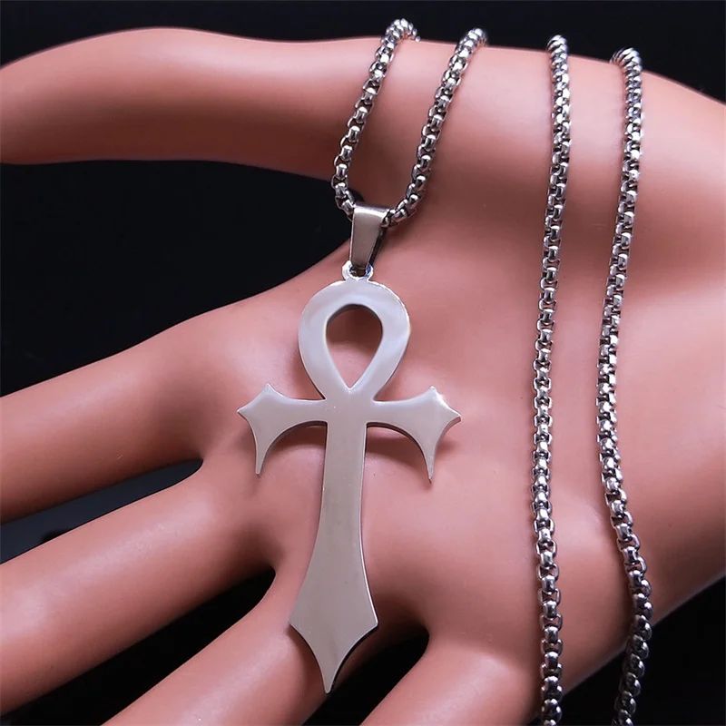 Gothic Ankh Kreuz Amulett Anhänger Ägyptischen Halskette Frauen Edelstahl Symbol des Lebens Kreuz Punk Halsketten Schmuck Geschenk N7078S – Detail 7