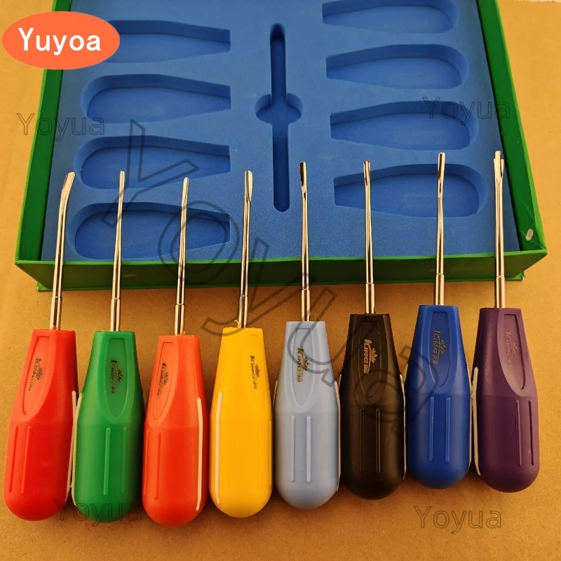 

8pcs/set Dental Luxating Lift Elevators Curved Root Extracting Dentistry Surgical Screwdriver with Colourful Plastic Handle