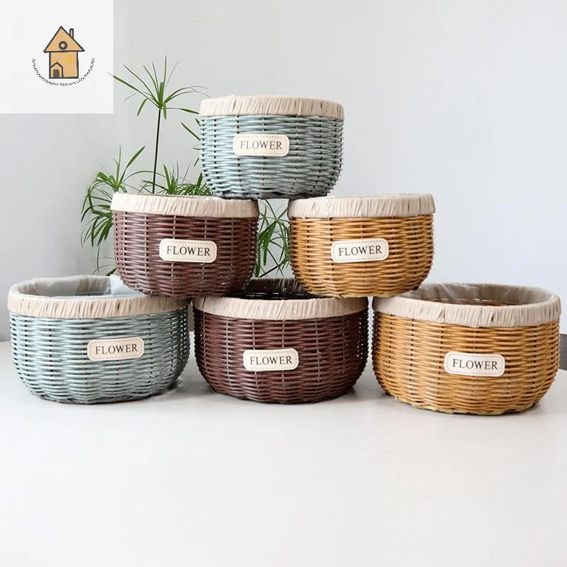 

Creative Woven Flower Pot Multi-functional Plant Basket Imitation Rattan Flower Pot Woven Flower Basket Home Decor