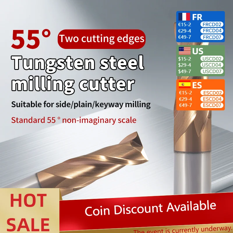 

55 ° Удлиненная прямая концевая фреза из карбида вольфрама для вертикальной обработки на станках с ЧПУ и резки шпоночных пазов с плоским дном из твердых сплавов
