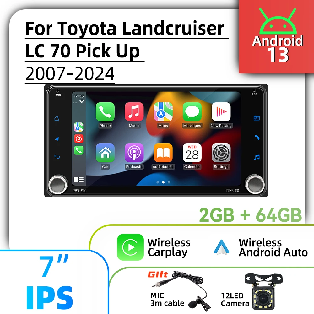 For Toyota Landcruiser Land Cruiser LC 70 Pick Up 2007-2024 Carplay Autoradio 2Din Android Radio 7