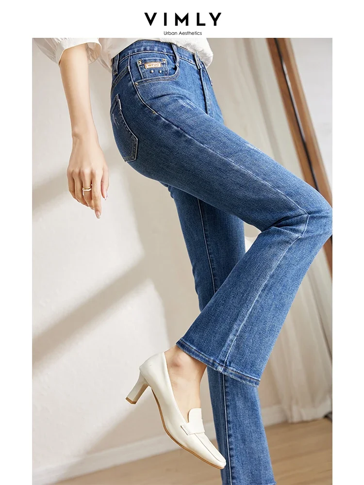 Vimly-Jean skinny taille haute pour femme, pantalon évasé, vintage, Slim Fit, surintendant, vêtements féminins, printemps, automne, nouveau, 2023,