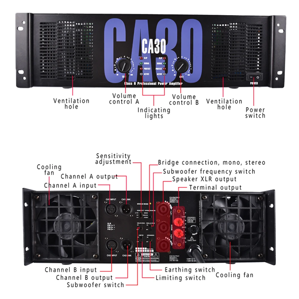 GAP-CA30 profesional 5000 watt audio 2 saluran penguat daya tinggi