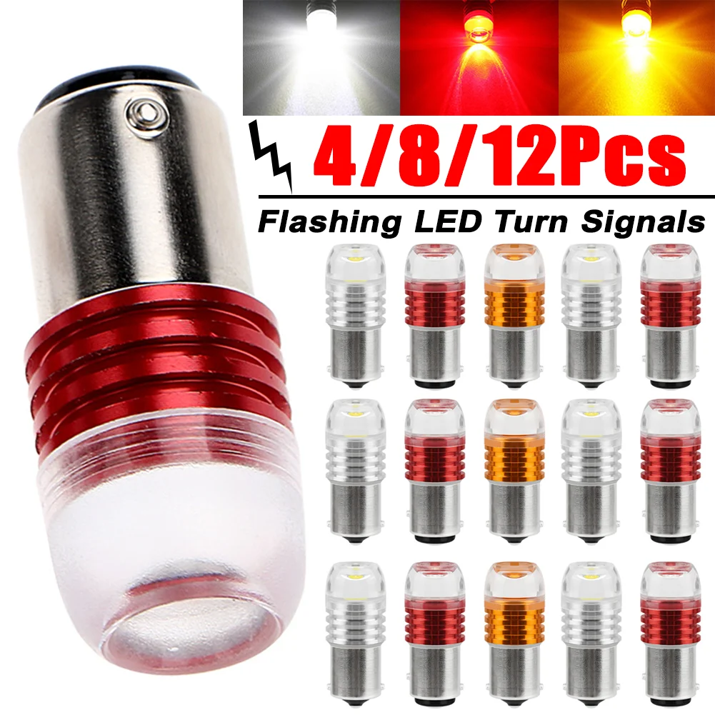 4/8/12Pcs Car LED Strobe Turn Signal Lights HighBrightness 12V Universal Car Motorcycle Indicator Lamp Fog Bulb Tail Brake Light