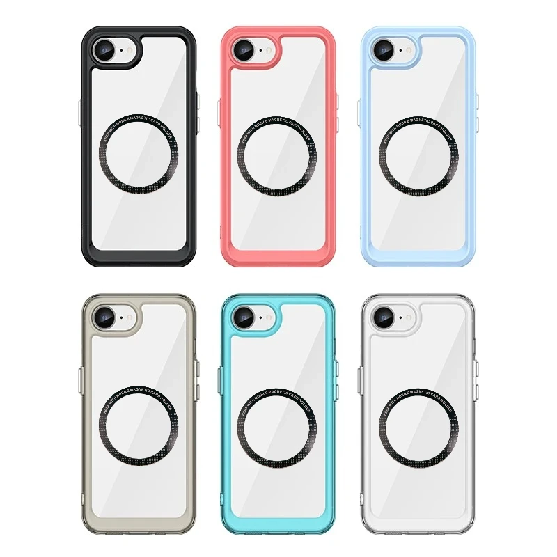 For IPhone 17 E 16e 17 16 15 14 Plus Pro Max Air Cases for Magsafe Hard PC Soft Frame Clear Car Magnetic Holder Back Phone Cover - view 6