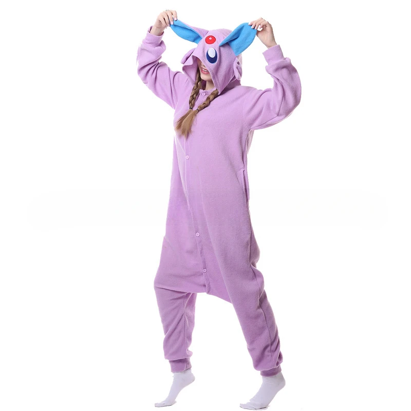 สีม่วง Espeon ชุดนอนแขนยาวการ์ตูนสัตว์ชุดนอนหลวมสบายๆ Loungewear ฤดูใบไม้ร่วงฤดูหนาวผู้ใหญ่ Homewear