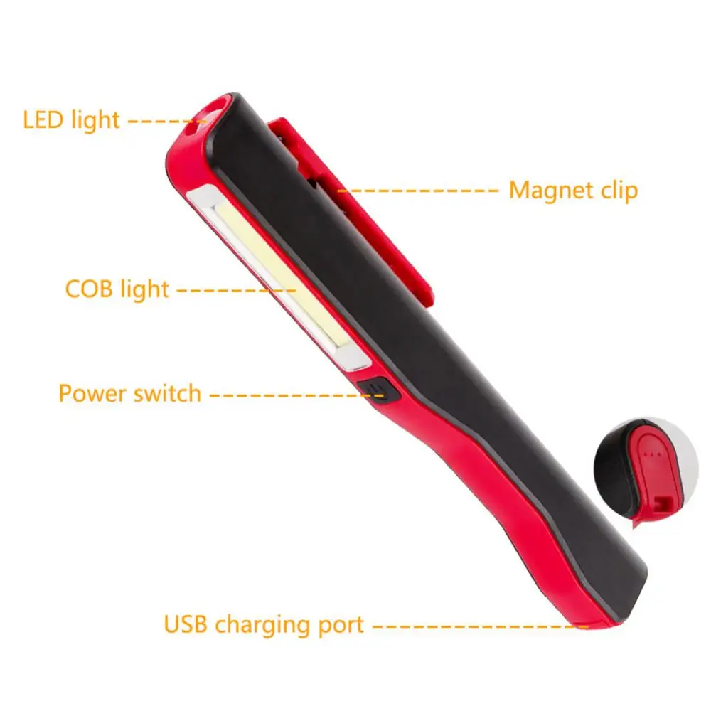 Portable Pen Shape COB LED Flashlight USB Rechargeable Magnetic Work Light Lamp Rotatable Lightweight Easy To Carry 작업등