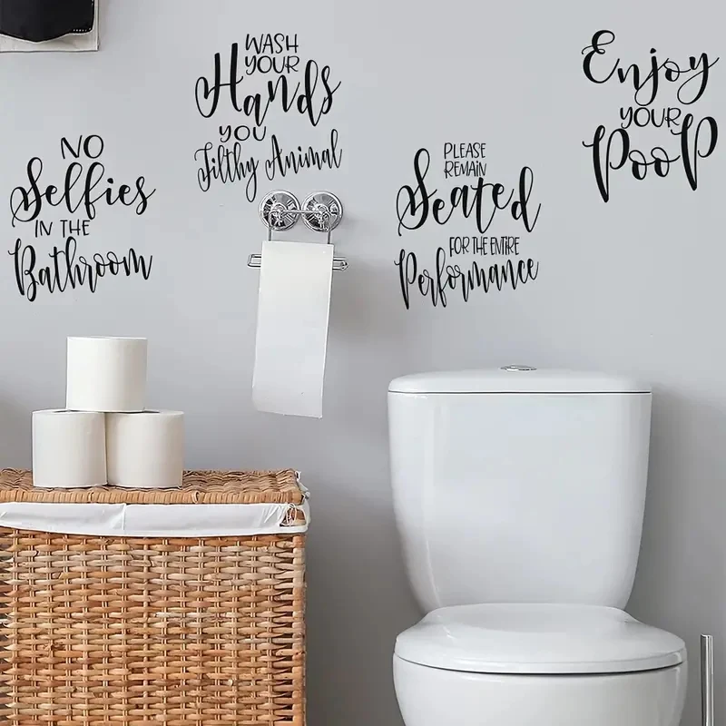 Pegatinas de pared impermeables de PVC para baño, pegatinas creativas con frases en inglés para Recordatorio de inodoro, decoración del hogar