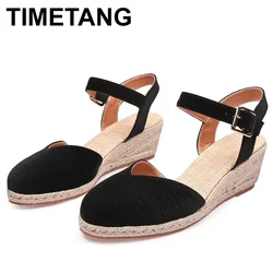 Women Sandals Casual Hemp Rope Wedge Sandials Summer Black Pink 6cm High Heel Platform Espadrilles Spring Shoes 34-42