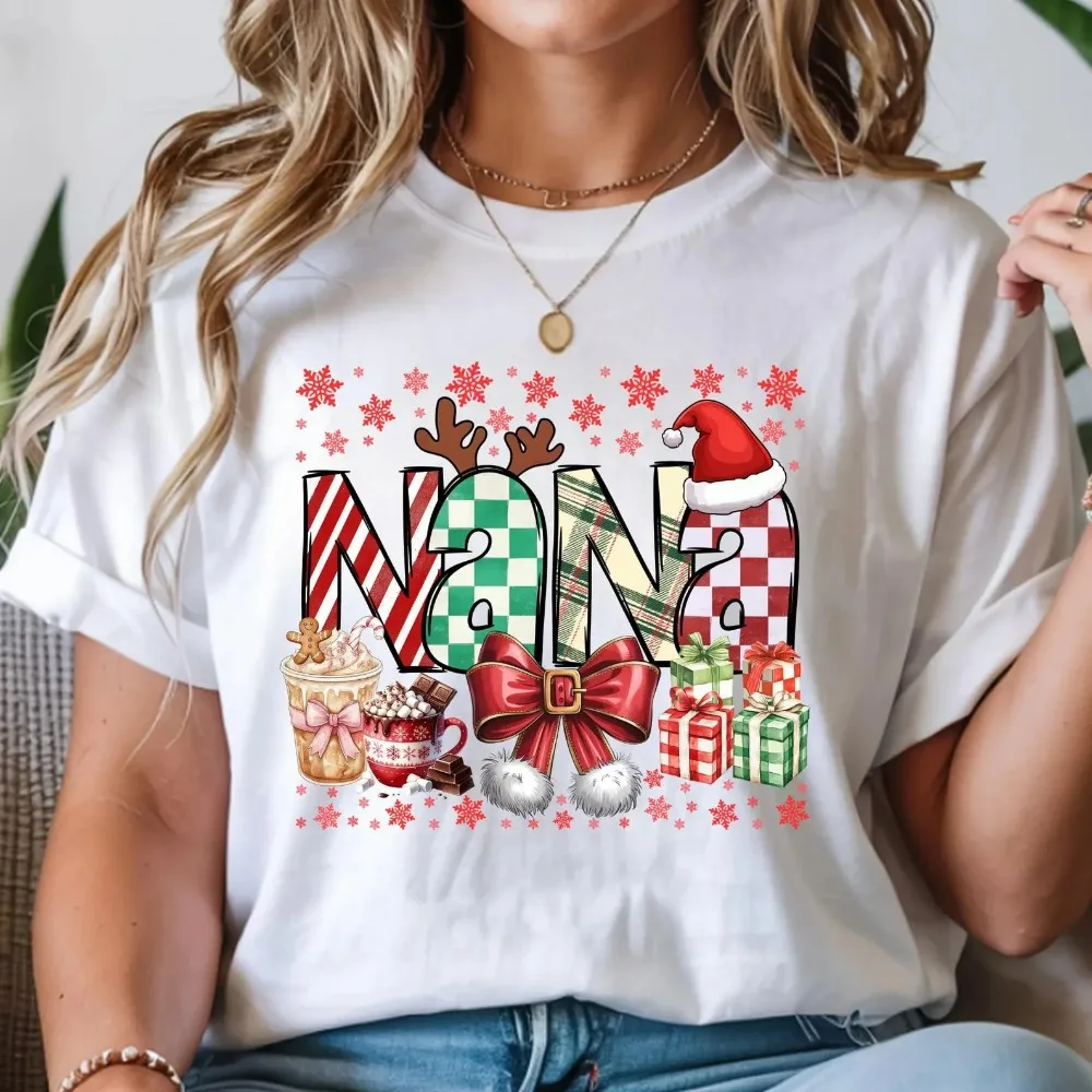 

NANA Holiday Christmas T-Shirt Funny Unisex Tee Festive Santa Vibes Winter Gift Clothing Women Fashion Casual Xmas Cotton Tops