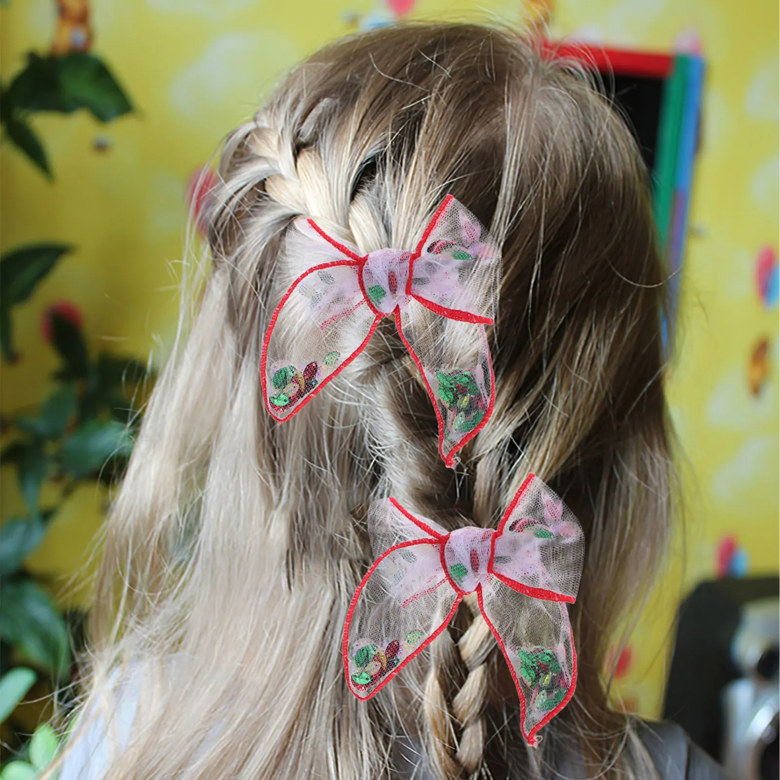 4Pcs Hair Clips Elegant Mesh Bowknot Hair Barrettes Red Side Clips Birthday Party Everyday Accessories Claw Clip with Bow