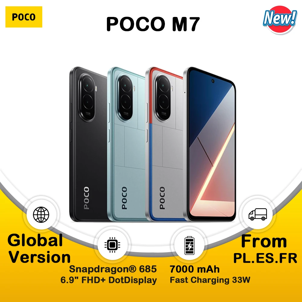 POCO M7 Smartphone Cámara dual de 50 MP con AI 6,9 "FHD + Pantalla inmersiva Snapdragon 685 Carga de 33 W Carga reversible de 18 W
